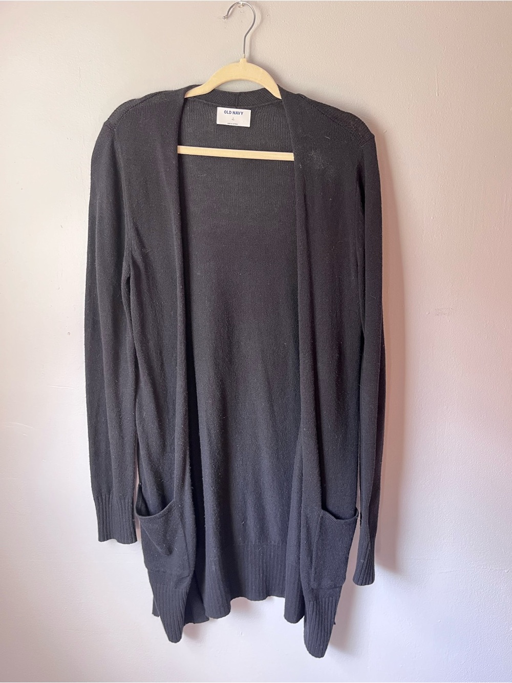 Old Navy Black Open-Front Long Cardigan with Pockets